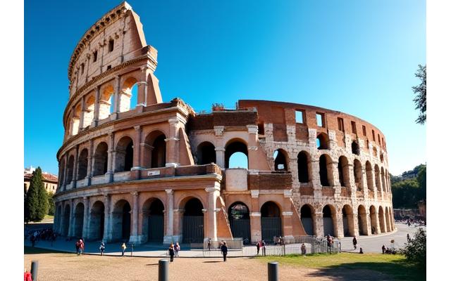 Colisée à Rome, Italie, sous un ciel bleu clair.