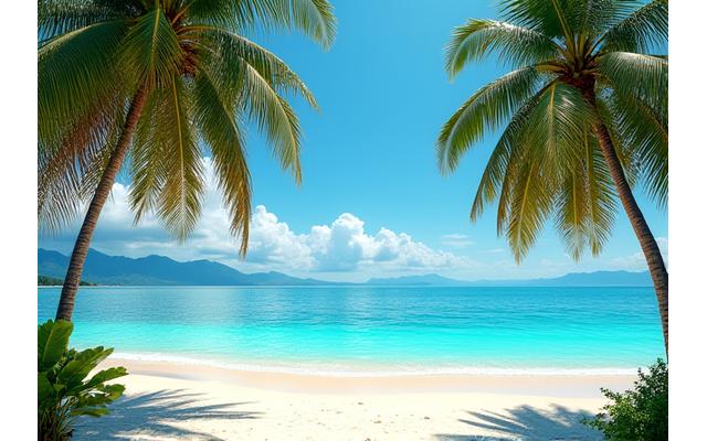 Plage tropicale en Thaïlande avec eaux turquoises et palmiers luxuriants.