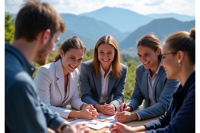 Équipe d'entreprise en séminaire en plein air, teambuilding